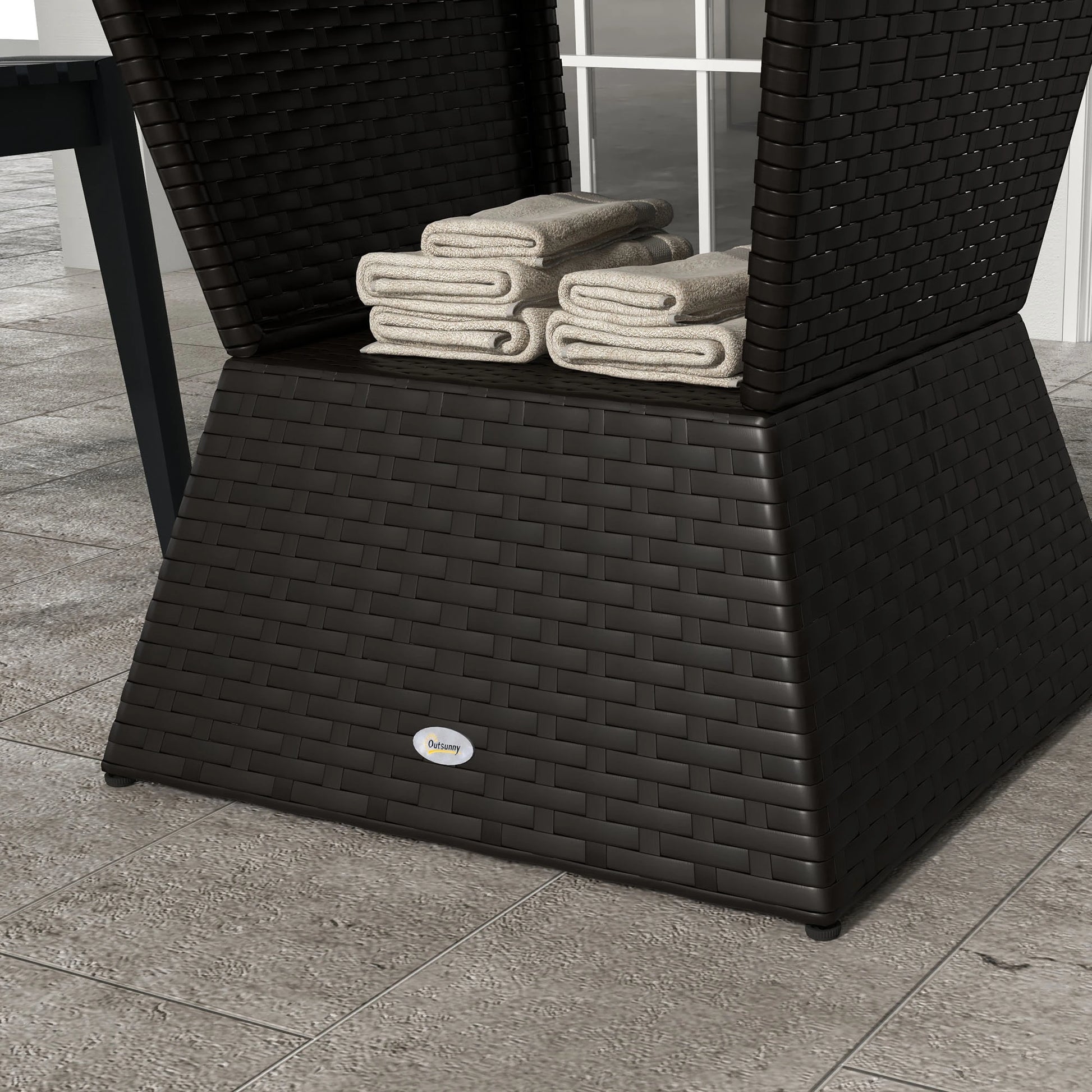 Outdoor Rattan Coffee Table, Garden Side Table w/ Umbrella Hole, Dark Coffee Patio Side Tables at Gallery Canada