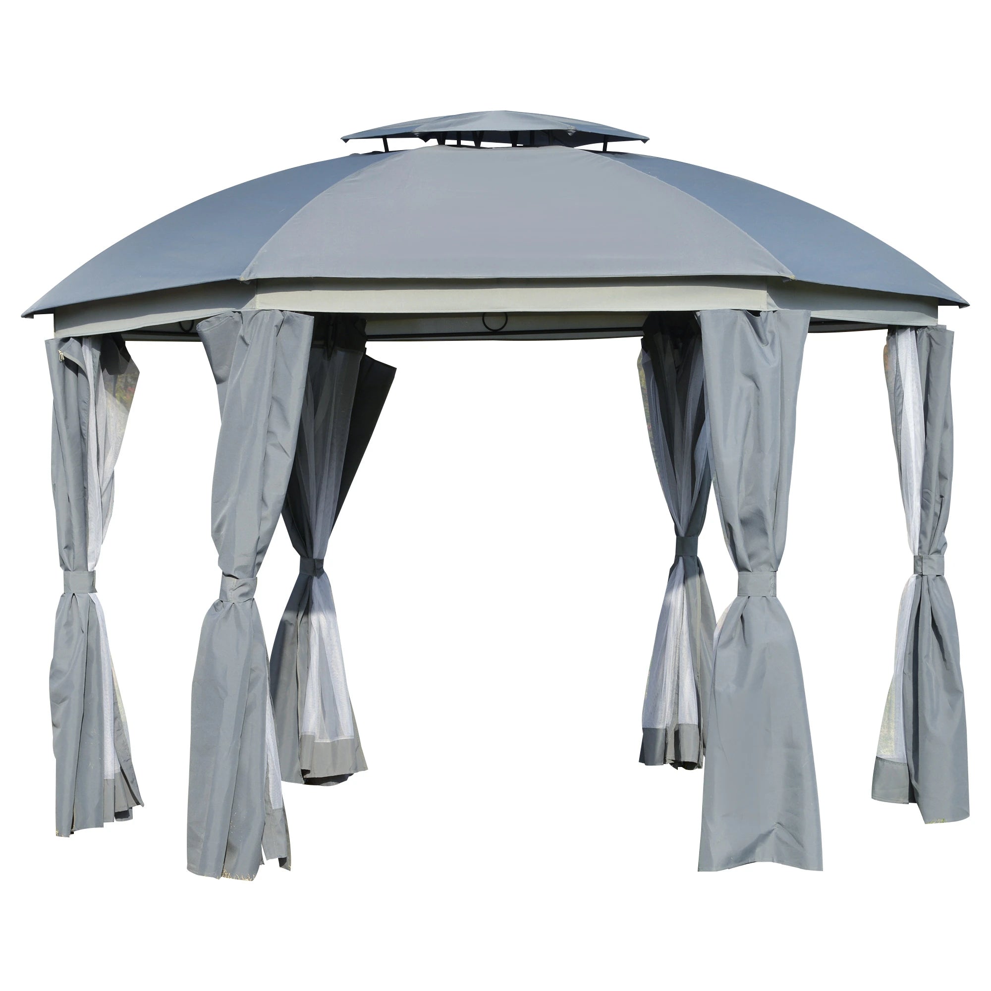 12' x 12' Outdoor Gazebo, Dome Canopy, Netting Sidewalls, Dark Grey Gazebos Dark Grey at Gallery Canada
