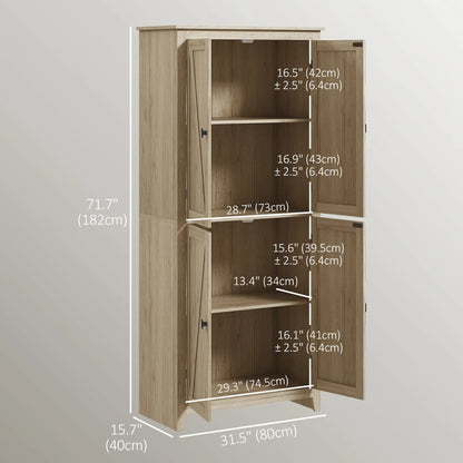 72" Freestanding Storage Cabinet, Kitchen Pantry with Doors, Shelves, Natural Kitchen Pantry Cabinets at Gallery Canada