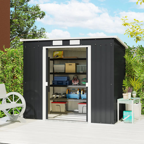 7 x 4ft Galvanised Steel Garden Shed, Foundation Kit, Dark Grey