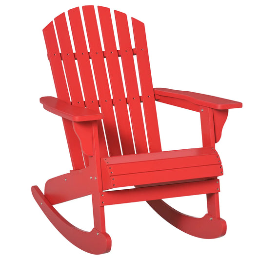 Wooden Adirondack Rocking Chair, Slatted Design, Fanned Back, Rustic, Red Outdoor Rocking Chairs Red at Gallery Canada