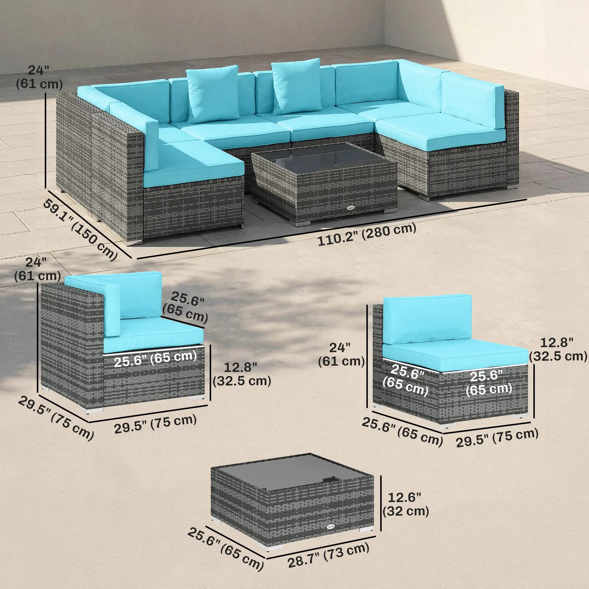 7 Piece Patio Furniture Set, PE Rattan Outdoor Conversation Set with Sectional Sofa Patio Furniture Sets at Gallery Canada