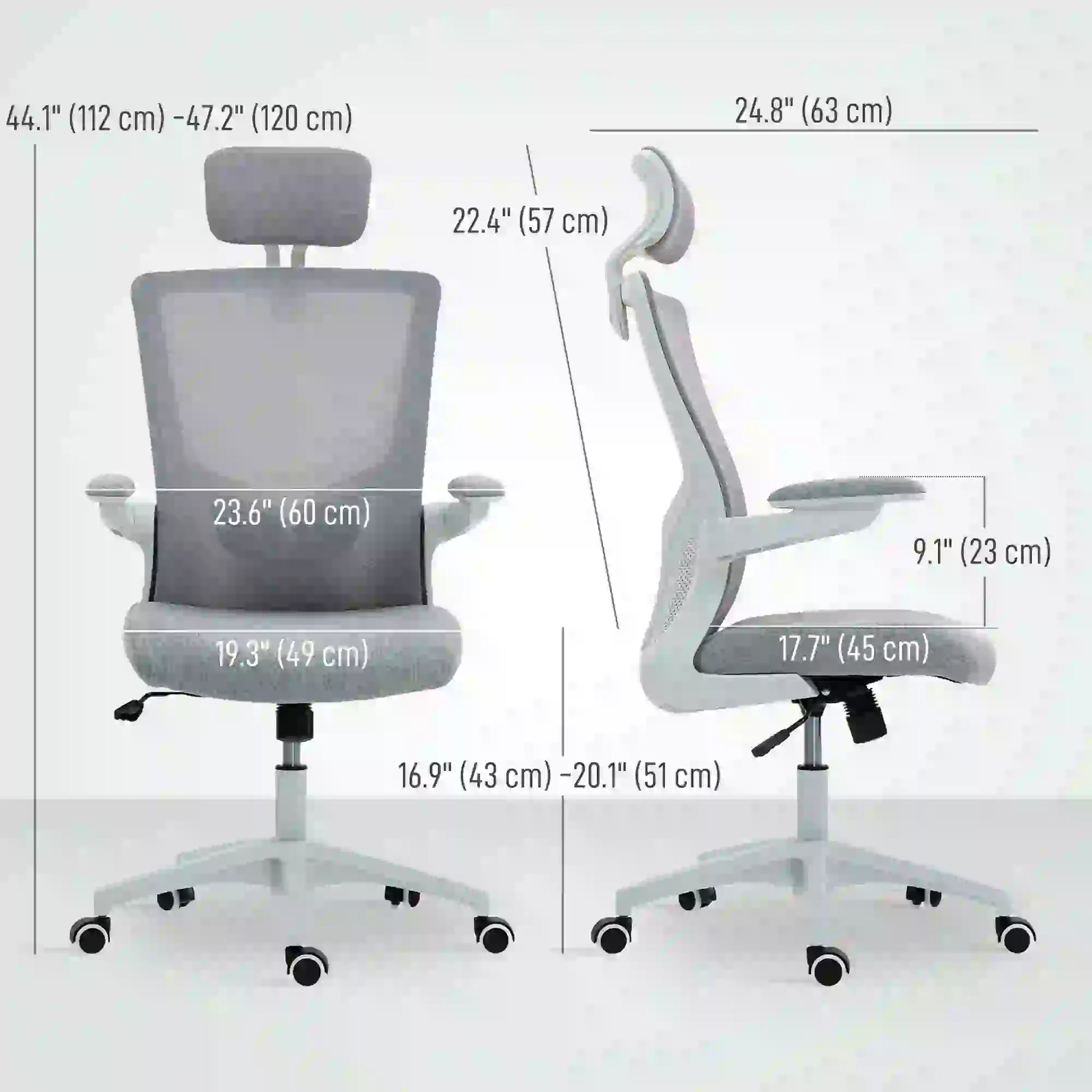Ergonomic Office Chair, Adjustable Lumbar Support, Headrest, Flip-Up Armrests, Grey Task Chairs at Gallery Canada