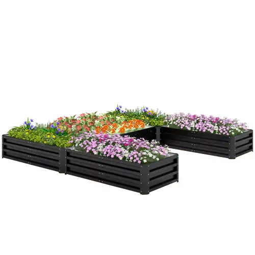 Steel Raised Garden Bed, 8x8x1ft, Set of 5 Large Planters, Black