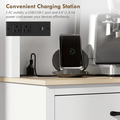 69" Pantry Cabinet With Charging Station, Microwave Stand, Tilt-Out Trash Can, White Kitchen Pantry Cabinets at Gallery Canada