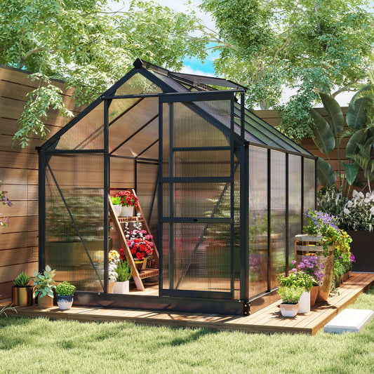 Greenhouse Garden, Outdoor Kit, PC Board Sliding Door, 6.2' x 8.3' x 6.6', Grey Walk In Greenhouses Grey, Clear at Gallery Canada