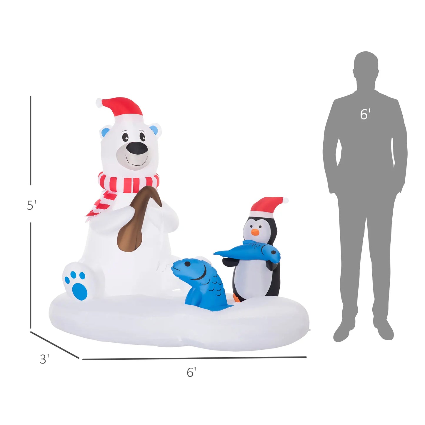 6ft Inflatable Polar Bear, Penguin with Santa Hat, LED Yard Display Christmas Inflatables at Gallery Canada