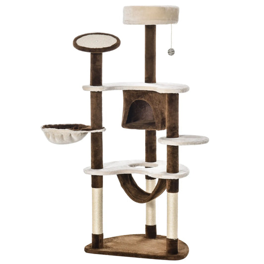 60" Cat Scratching Tree, Cat Bed Condo, Beige & Brown Cat Towers Coffee Brown, Beige at Gallery Canada