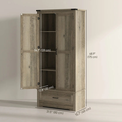 69" Tall Farmhouse Kitchen Pantry, 2 Doors, Drawer, Adjustable Shelves, Grey Kitchen Pantry Cabinets at Gallery Canada