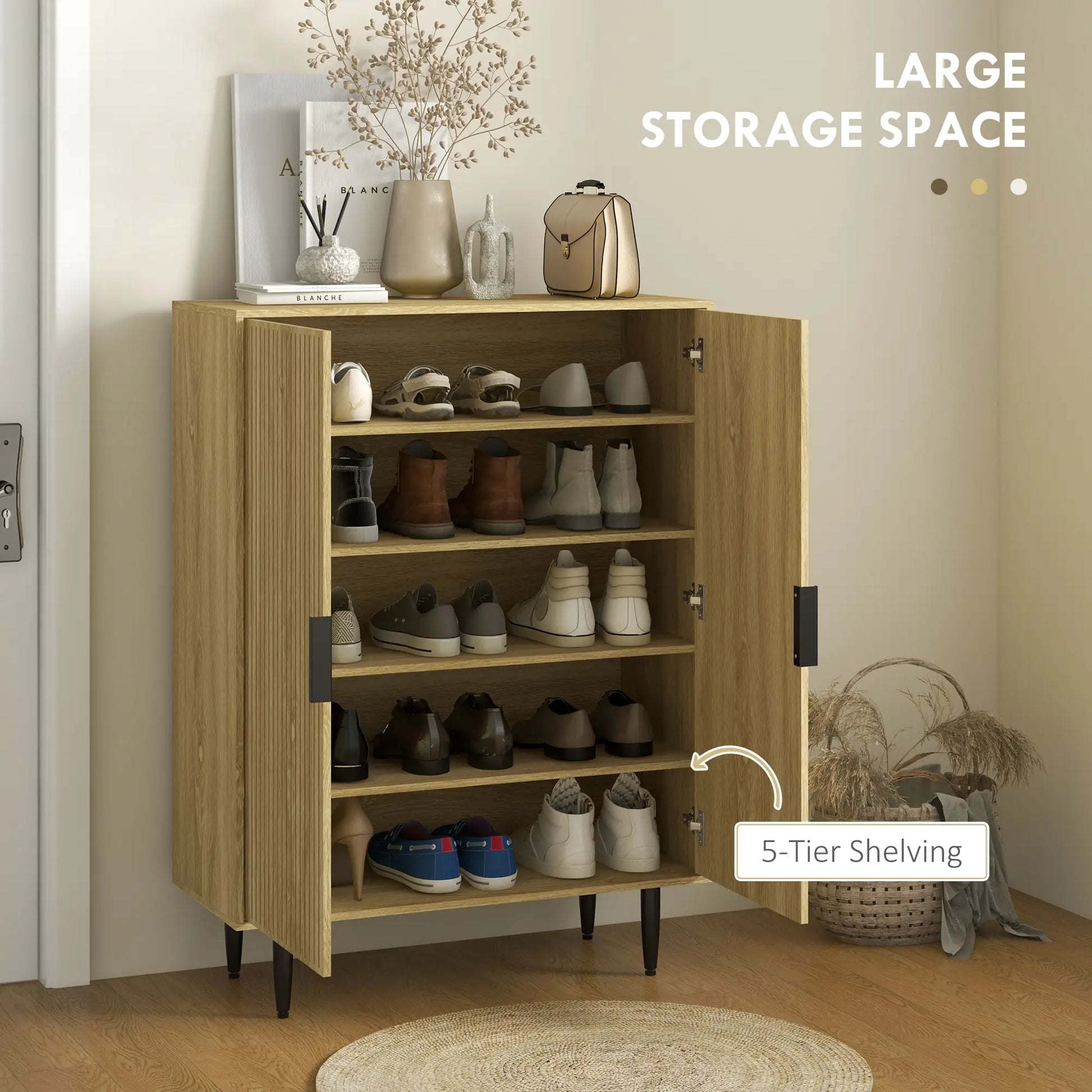 5-Tier Shoe Cabinet, Adjustable Shelves, 15 Pair Storage, Oak Shoe Storage Cabinets & Racks at Gallery Canada