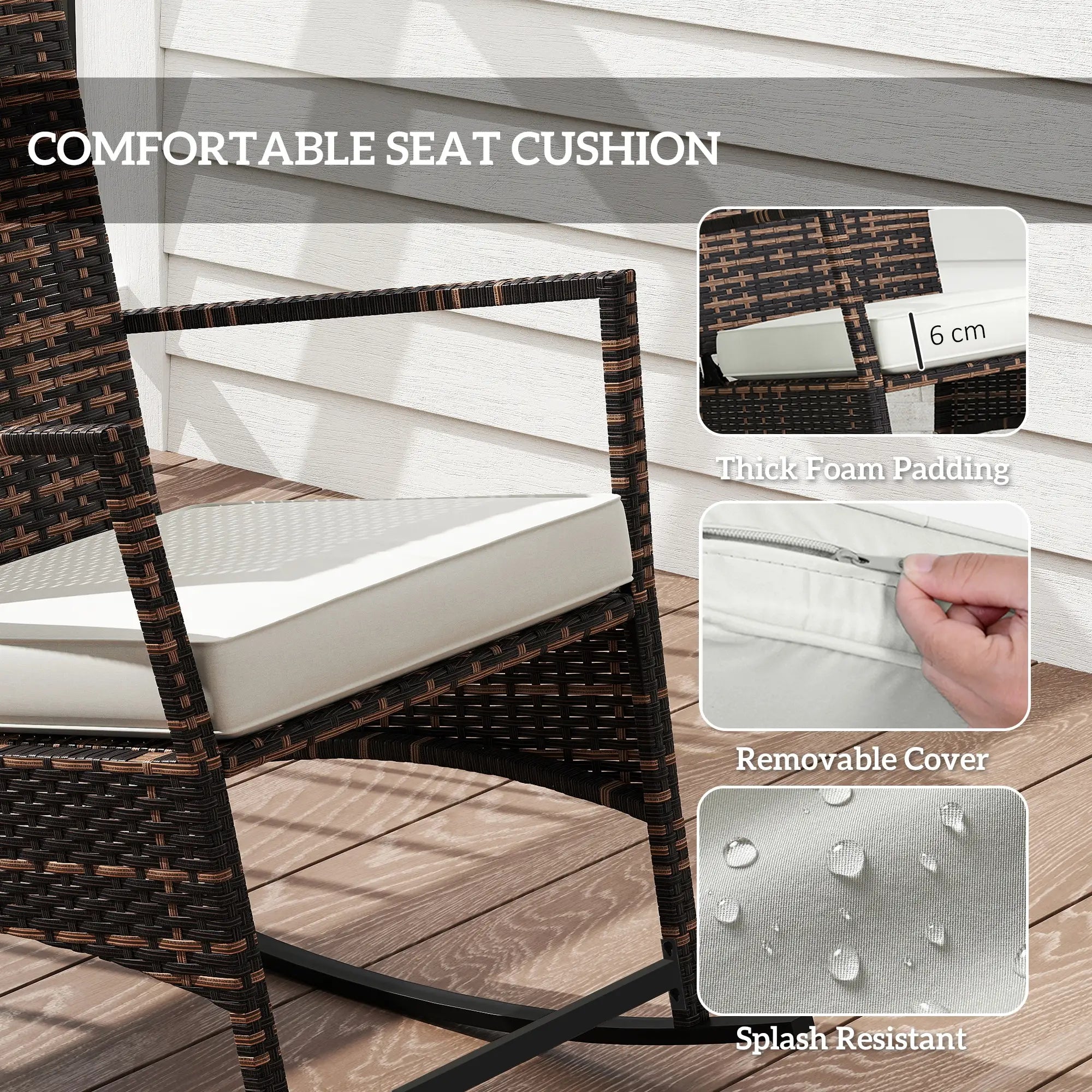 3 Piece Rocking Bistro Set, Wicker Patio Furniture, White Bistro Sets at Gallery Canada