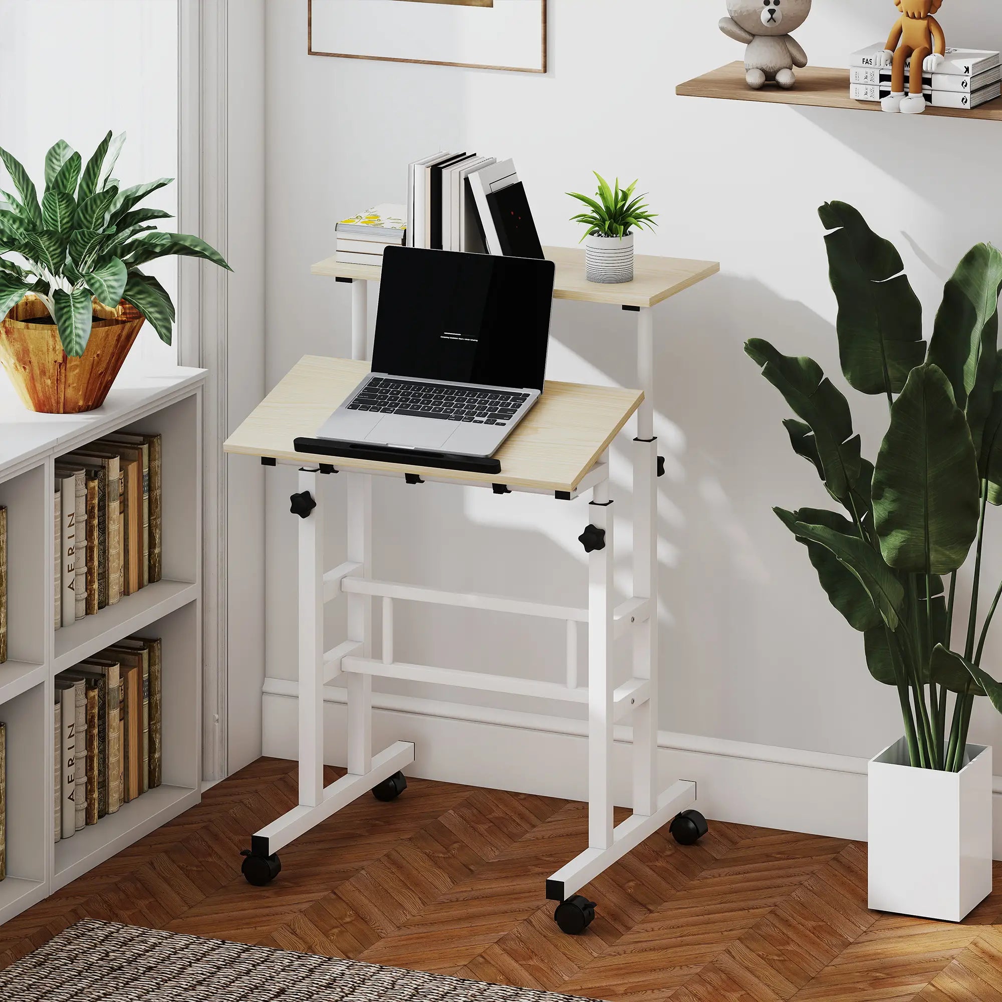 Height Adjustable Standing Desk with Wheels, Natural Computer Desks at Gallery Canada