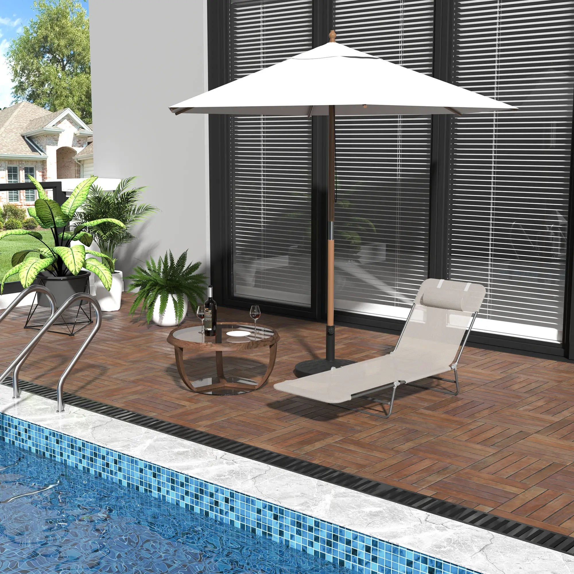 Outdoor Lounge Chair, Adjustable Reclining Folding Chaise, Beige Lounger Chairs at Gallery Canada
