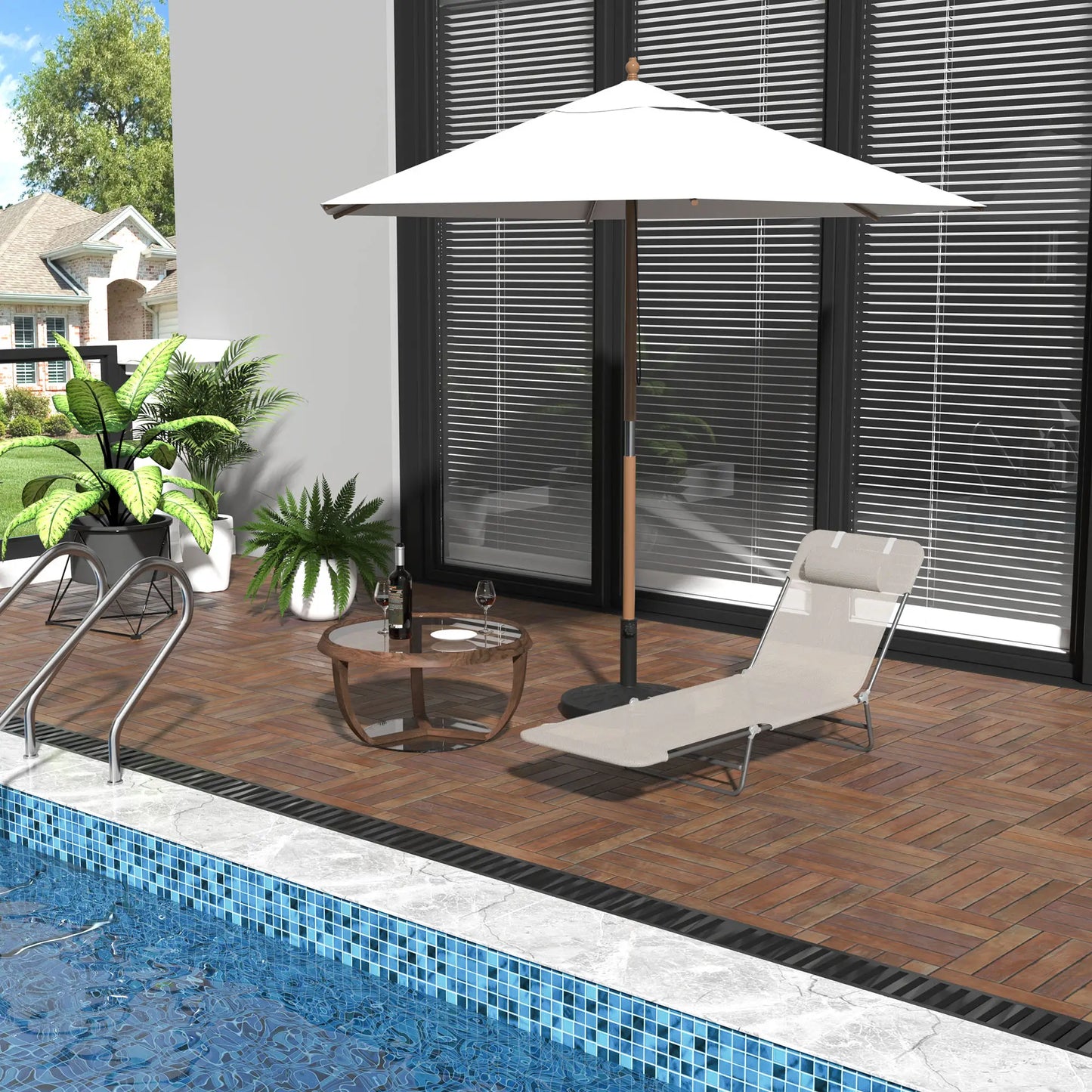 Outdoor Lounge Chair, Adjustable Reclining Folding Chaise, Beige Lounger Chairs at Gallery Canada