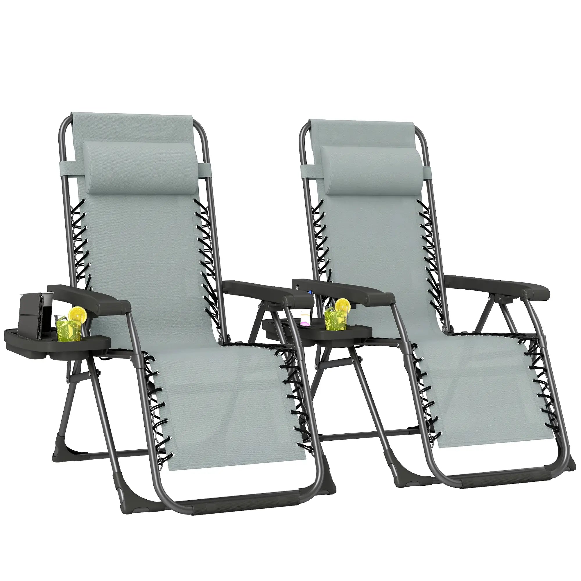 Zero Gravity Chair Set Of 2, Folding Reclining Outdoor Lounge Chair, Light Grey Lounger Chairs at Gallery Canada