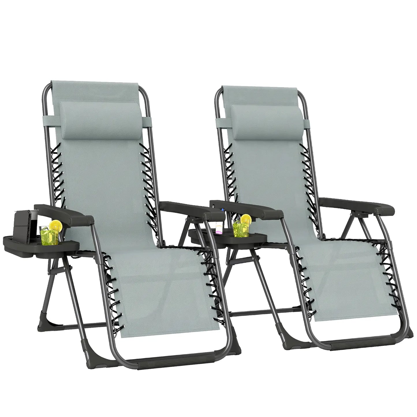 Zero Gravity Chair Set Of 2, Folding Reclining Outdoor Lounge Chair, Light Grey Lounger Chairs at Gallery Canada