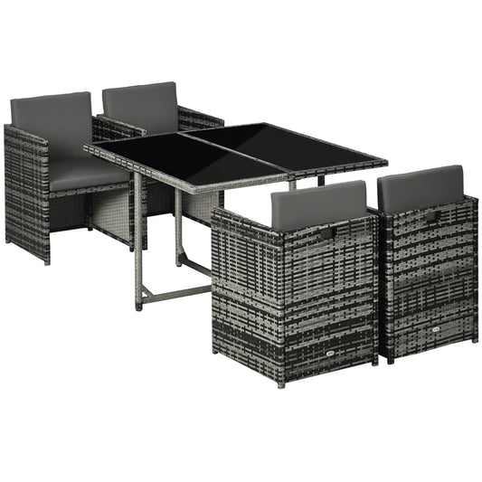 5-Piece Wicker Patio Dining Set, Removable Cushions, Glass Table, Grey Outdoor Dining Sets Mixed Grey Rattan, Light Grey Cushion at Gallery Canada