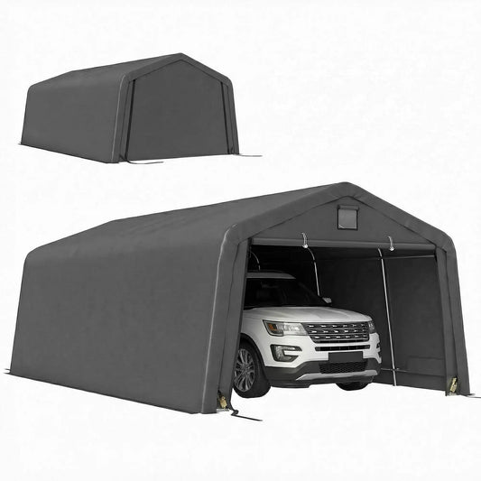 12' x 20' Portable Garage, Heavy Duty Carport, Dark Grey Car Shelters Dark Grey at Gallery Canada