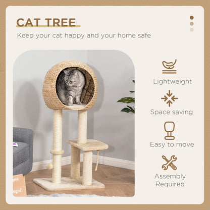 39" Cat Tree with Scratching Post, Condo, Plush Perch, Beige Cat Trees at Gallery Canada