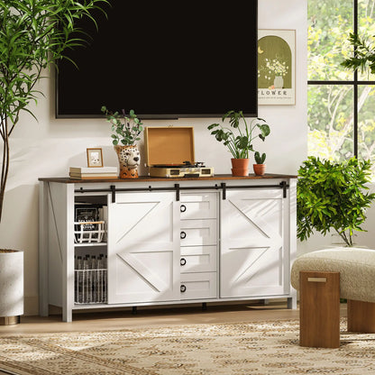 60" Buffet Cabinet, Farmhouse Sideboard, Cream White Bar Cabinets at Gallery Canada
