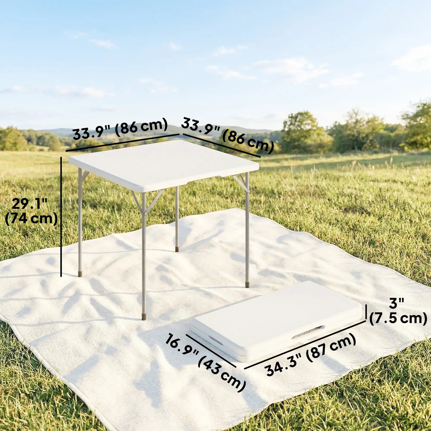 Heavy Duty Folding Picnic Table, 34" x 34", Indoor Outdoor Camping, White Picnic Tables & Camping Chairs at Gallery Canada