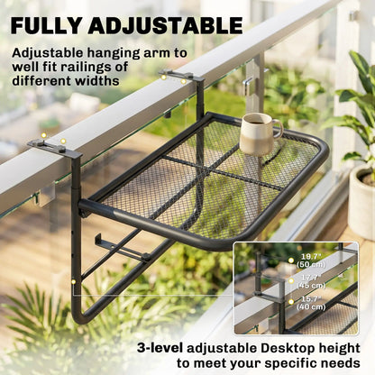 Adjustable Balcony Hanging Table, Metal Wall Desk, Outdoor Flower Stand, Black Balcony Table Hanging at Gallery Canada