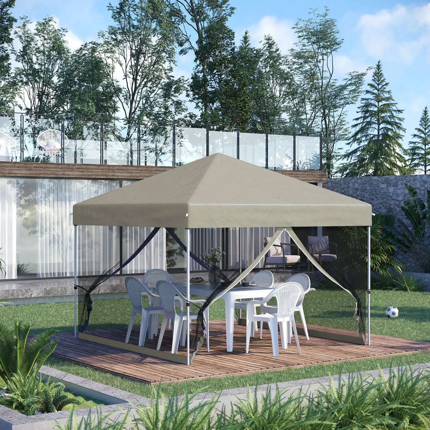 10' x 10' Pop-Up Canopy Tent, Mesh Sidewalls, Adjustable Height, Beige Pop Up Canopies at Gallery Canada