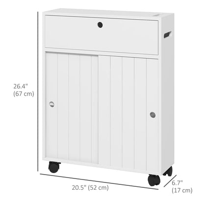 Bathroom Storage Cabinet, 20.5" x 6.75" x 26.5", Rolling Wheels, White Bathroom Cabinets at Gallery Canada