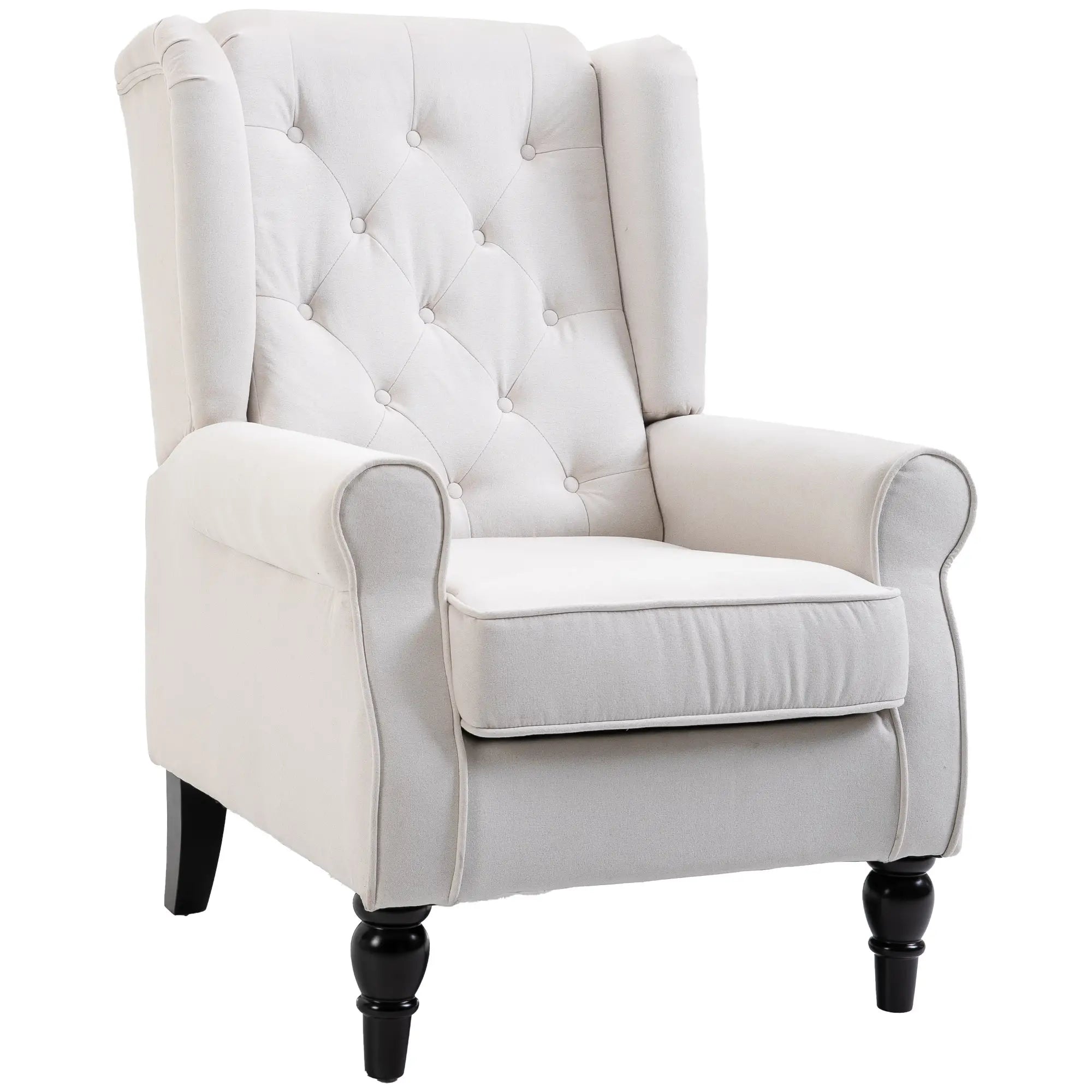 Modern Wingback Chair, Tufted Fabric Armchair With Wood Legs, White Accent Chairs at Gallery Canada