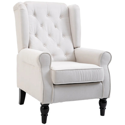 Modern Wingback Chair, Tufted Fabric Armchair With Wood Legs, White Accent Chairs at Gallery Canada