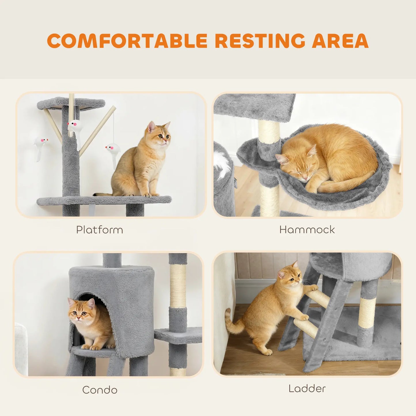 53" Cat Tree Tower, Scratching Posts, Condo, Hammock, Grey Cat Trees at Gallery Canada