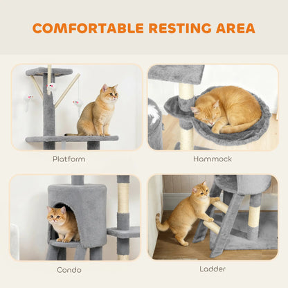 53" Cat Tree Tower, Scratching Posts, Condo, Hammock, Grey Cat Trees at Gallery Canada