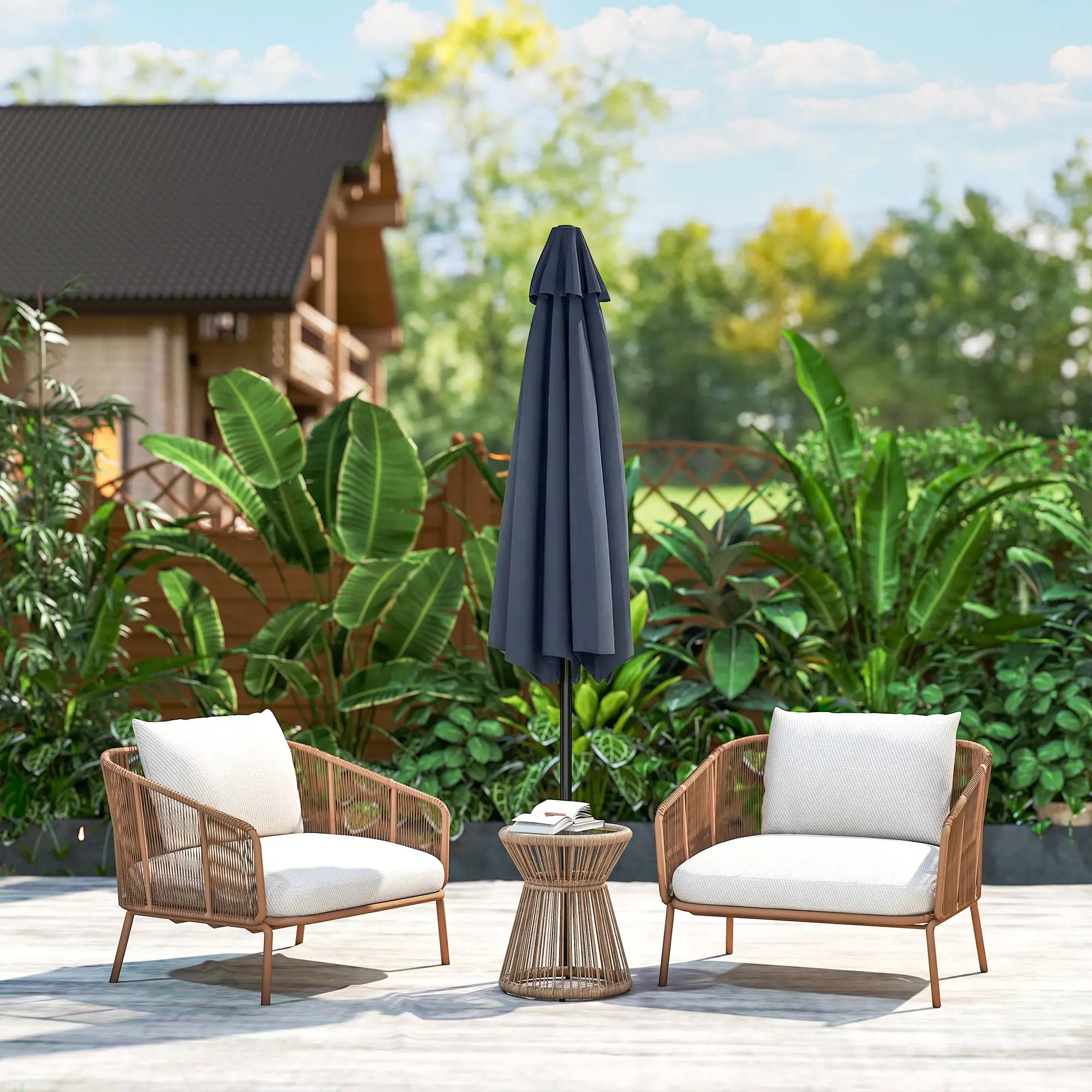 Patio Sun Umbrella, Outdoor Parasol, 6 Ribs, Blue Sun Umbrellas at Gallery Canada
