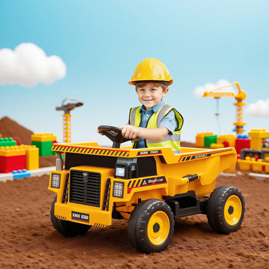 Kids Electric Car, Ride On Dump Truck, 12V, Yellow Toy Excavators Yellow at Gallery Canada