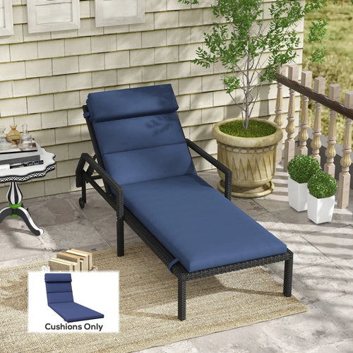 Patio Chaise Lounge Chair Cushion, with Headrest and Ties, Dark Blue