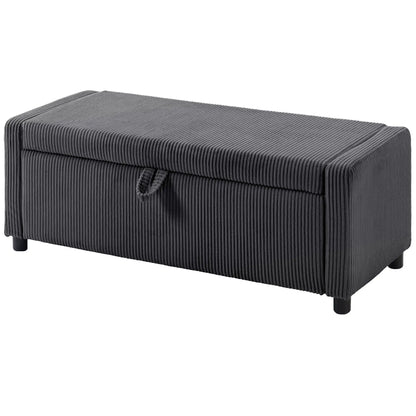 Upholstered Corduroy Storage Ottoman, Dark Grey Storage Ottomans & Benches Dark Grey at Gallery Canada