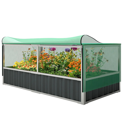 Steel Raised Garden Bed, 5.7 x 3 x 2.3ft, With Cover And Gloves, Dark Grey