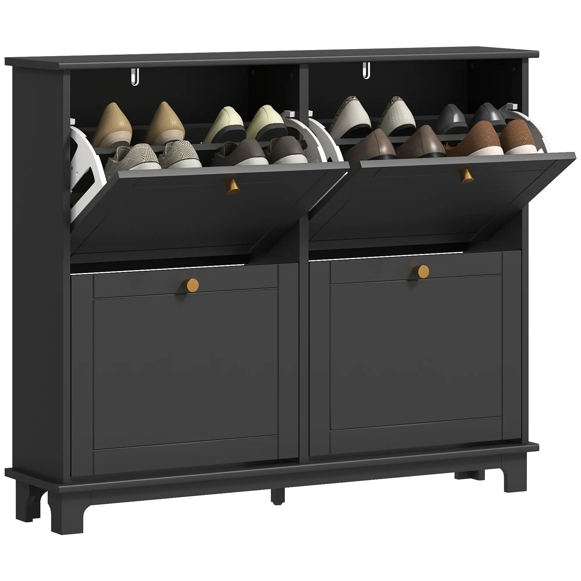 Modern Shoe Storage Cabinet, 4 Flip Drawers, Adjustable Shelves, 5 Legs, Black Shoe Storage Cabinets & Racks at Gallery Canada