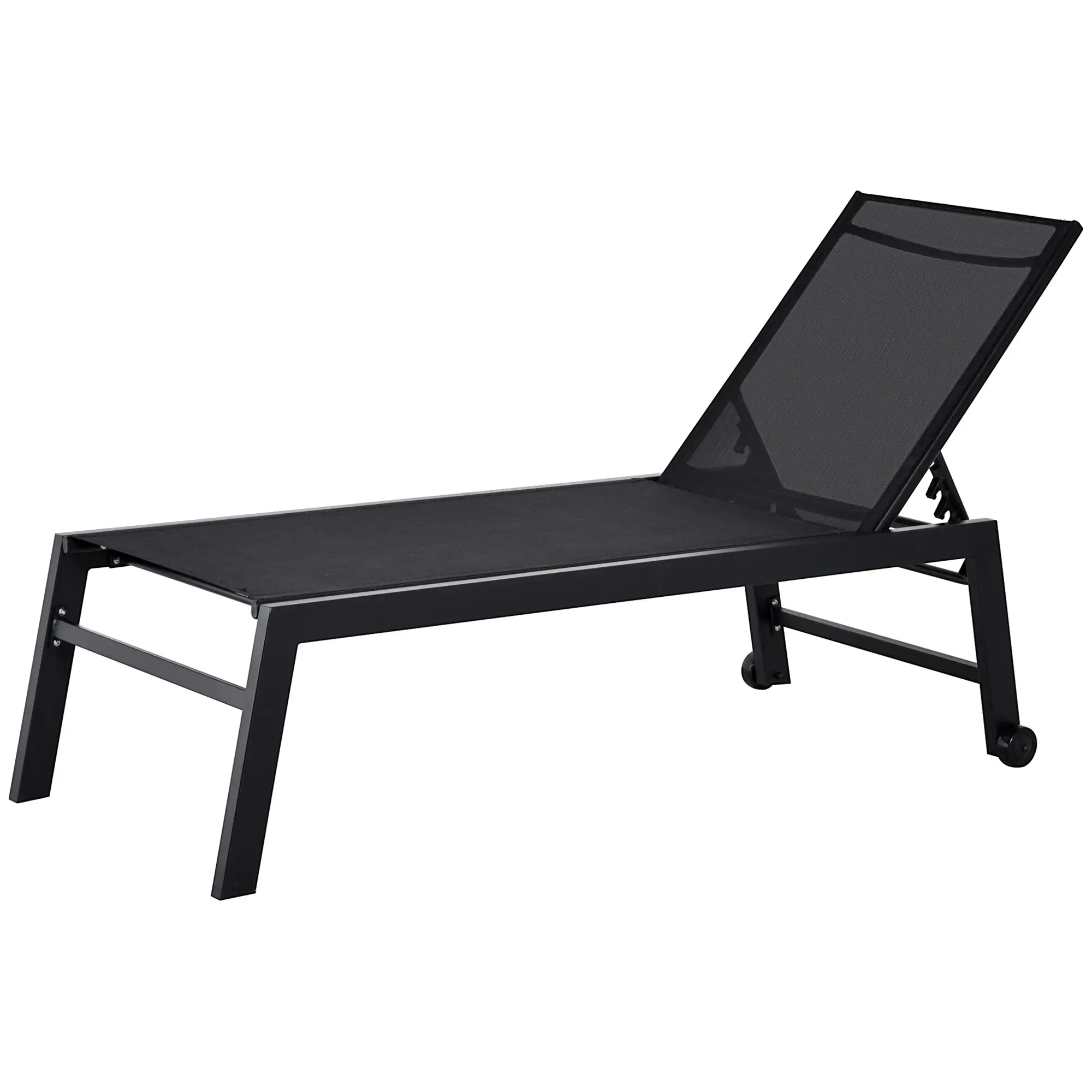 Outdoor Lounge Chair, 5-Position Reclining Backrest, 2 Wheels, Black Lounger Chairs at Gallery Canada