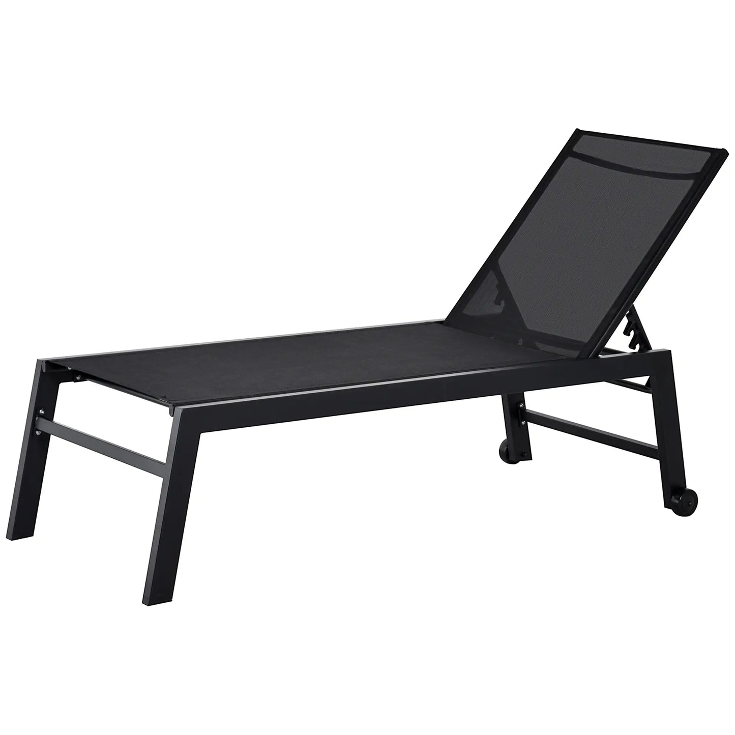 Outdoor Lounge Chair, 5-Position Reclining Backrest, 2 Wheels, Black Lounger Chairs at Gallery Canada