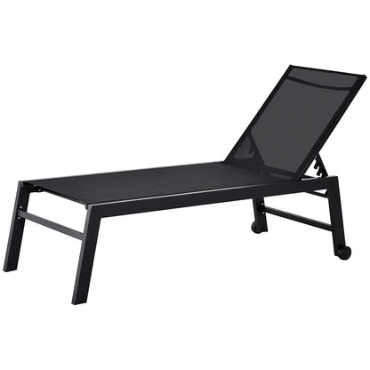 Outdoor Lounge Chair, 5-Position Reclining Backrest, 2 Wheels, Black Lounger Chairs at Gallery Canada