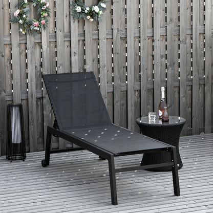 Outdoor Lounge Chair, 5-Position Reclining Backrest, 2 Wheels, Black Lounger Chairs at Gallery Canada