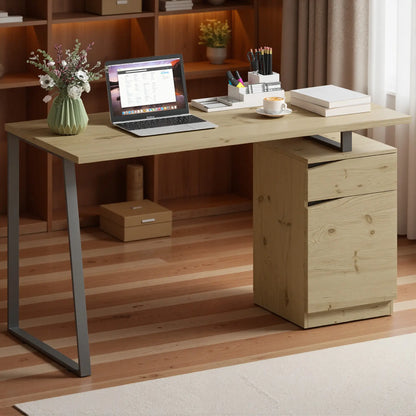 53 Inch Computer Desk, Writing Table with Cabinet, Drawer, Adjustable Shelf Office Desks & Work Stations at Gallery Canada