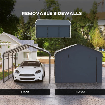10' x 15' Metal Carport, Heavy Duty Garage Shelter, Dark Grey Car Shelters at Gallery Canada