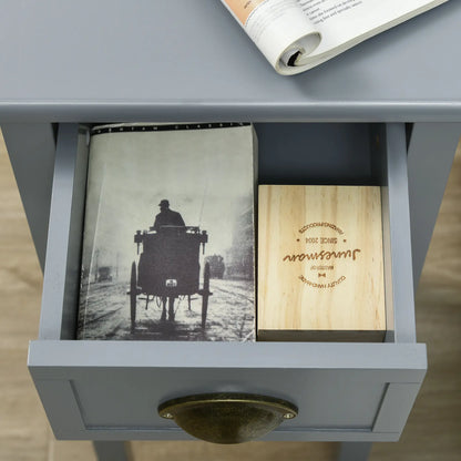 Narrow Side Table Set of 2, 2 Tier with Drawer, Shelf, Grey Side Tables at Gallery Canada