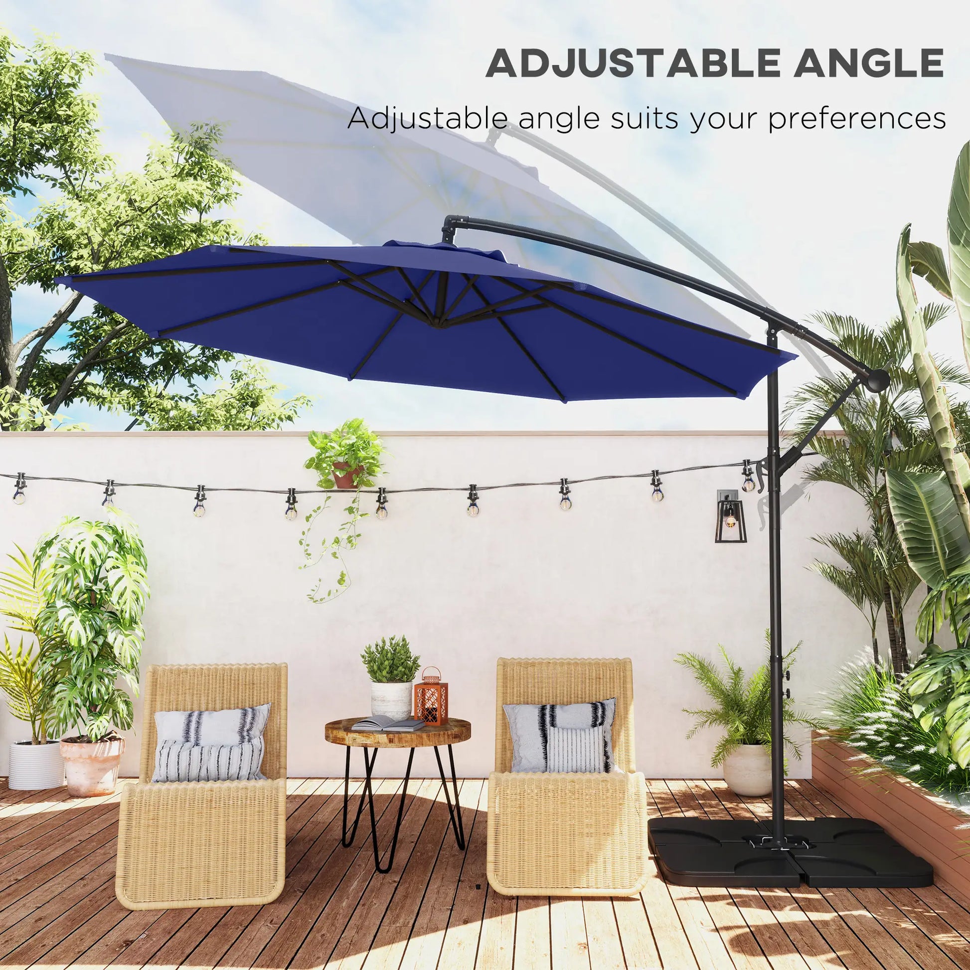 9.6ft Offset Patio Umbrella, Hanging Parasol, Crank, Navy Blue Offset Cantilever Umbrellas at Gallery Canada