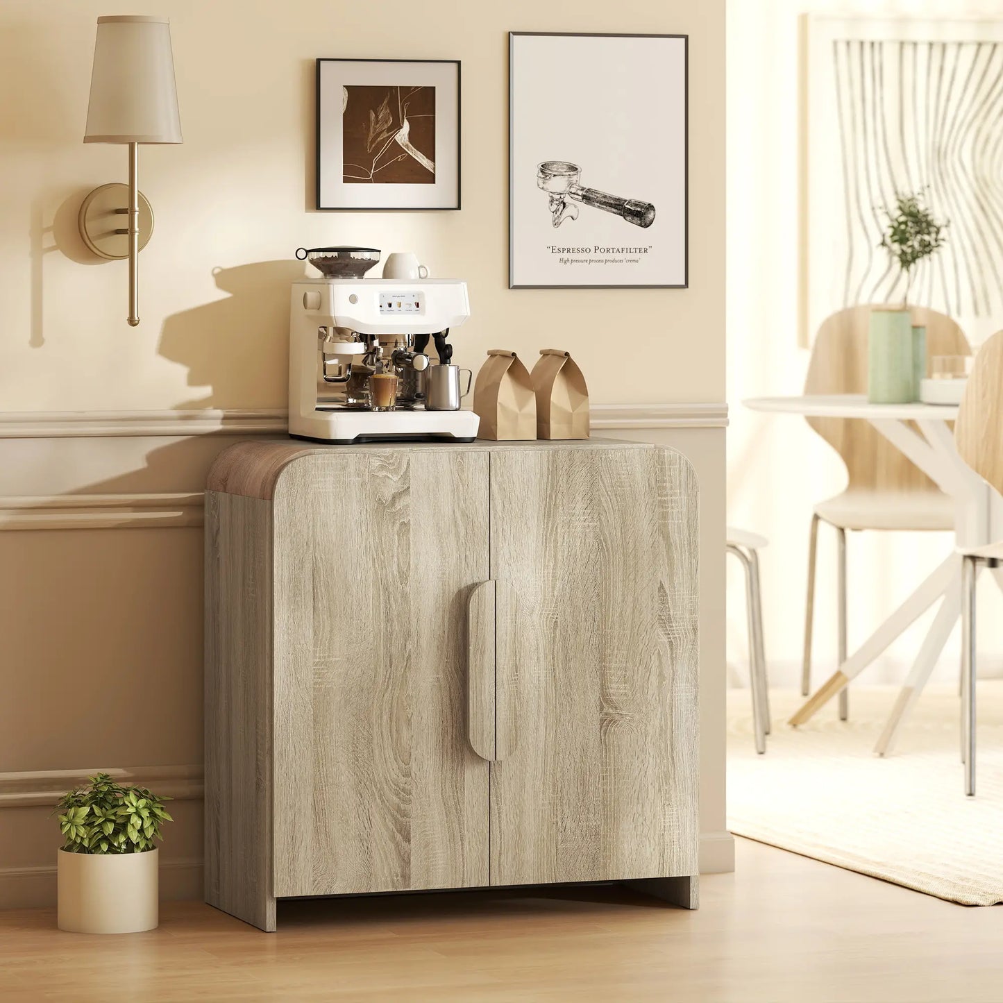 31.5" Meuble bas de cuisine, Bois naturel, Porte à fermeture douce, Étagère réglable