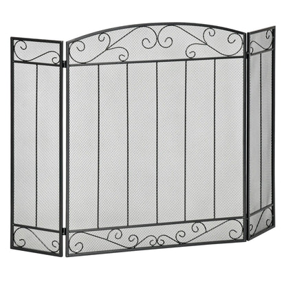 3-Panel Folding Fireplace Screen, Steel Mesh, Decorative Vine Pattern, 41.25" x 31.75", Black Fireplace Screens at Gallery Canada