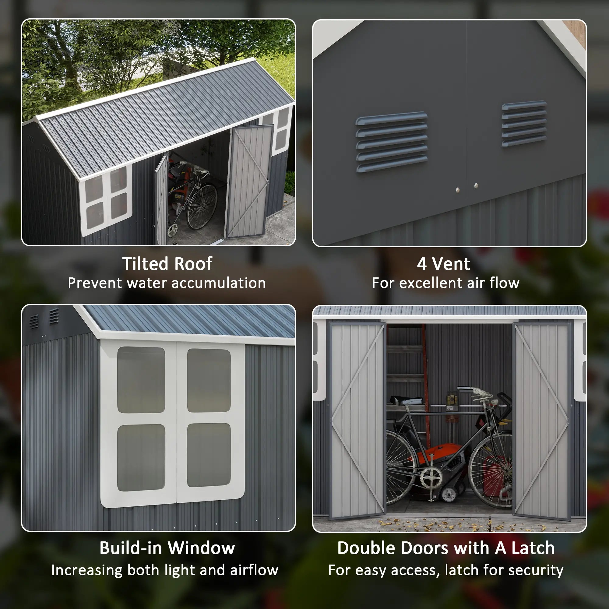 12' x 5.5' Metal Garden Shed, Outdoor Storage, Lockable Door, Dark Grey Sheds at Gallery Canada