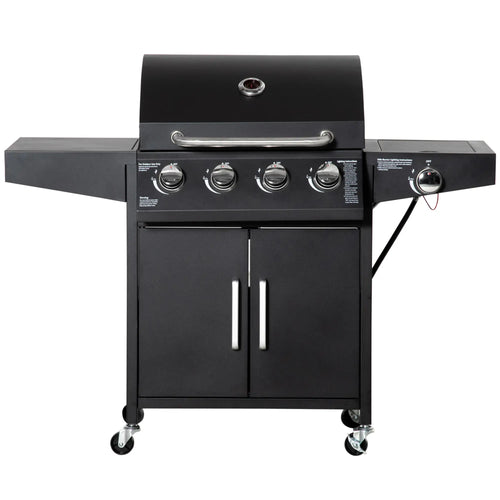 4+1 Burner LP Gas Grill Outdoor BBQ Trolley, Black